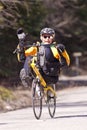 Man on recumbent bike. Royalty Free Stock Photo