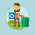 Man with recycle bin and trash can. Royalty Free Stock Photo