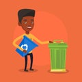 Man with recycle bin and trash can. Royalty Free Stock Photo