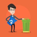 Man with recycle bin and trash can. Royalty Free Stock Photo