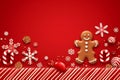 man gingerbread december food sweet red background cookie decoration christmas holiday homemade. Generative AI.