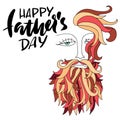 Man with red beard. Hipster style. Vector illustration. Fathers day lettering.