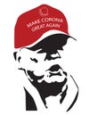 Man in red cap, hat. Make corona great again, president