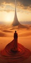 Man With Red Cape Sitting On Tower, Desert View - Inspired By Igor Zenin