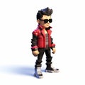 High-detailed Voxel Art Character In Red, Black, And White