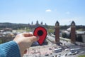 Man with red marker in Montjuic, Barcelona, Spain Royalty Free Stock Photo