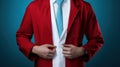 Man in Red Suit Jacket Buttoning White Shirt