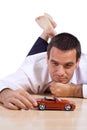Man with red toy car Royalty Free Stock Photo