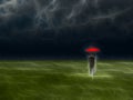 Man with red umbrella under storm Royalty Free Stock Photo