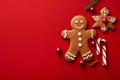 man food cookie christmas holiday decoration background red gingerbread sweet illustration santa. Generative AI.