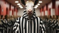 A man in a referee's uniform with a goat mask on. AI.