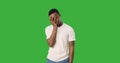 Man regretting wrongdoing over green background