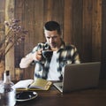 Man Relax Lifestyle Working Coffee Shop Concept Royalty Free Stock Photo