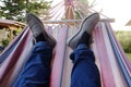 Man relaxes on the hammock Royalty Free Stock Photo