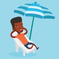Man relaxing on beach chair vector illustration.