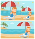 Man relaxing on beach chair vector illustration.