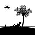 Man Relaxing on Beach/Island Drinking Under Coconu
