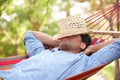 Man Relaxing In Hammock Royalty Free Stock Photo