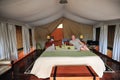 Luxury camping or `glamping` at a safari campsite, Masai Mara, Kenya, Africa.