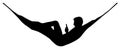 Man relaxing lying in hammock. Vector silhouette