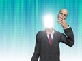 Man removes face to reveal inner light before binary streams Royalty Free Stock Photo