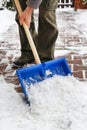 Man removing snow from the sidewalk after snowstorm Royalty Free Stock Photo