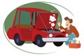 Man and repair automobile. Illustration for internet and mobile website