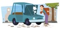Man and repair automobile. Illustration for internet and mobile website