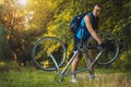 Man repair his bicycle Royalty Free Stock Photo