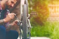 Man repairing bike