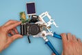 Man repairing a camera Royalty Free Stock Photo