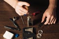 Man repairing e-evaporator Royalty Free Stock Photo