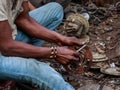 Man repairing mechanical waste stock image