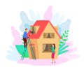 Man Repairing Rooftop Flat Vector Illustration