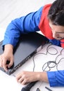 The man repairman repairing dvd player at service center