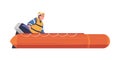 Man Rescuer in Orange Vest on Sailing Boat Engaged in Life Saving Operation Vector Illustration Royalty Free Stock Photo