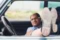 Man with glasses resting in the car Royalty Free Stock Photo