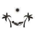 Man resting in hammock, beach vacation illustration, stick man vacation icon, isolated pictogram