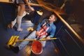 Man resting on the kitchen floor