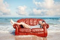 Man resting in leather couch Royalty Free Stock Photo