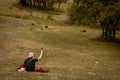 Man resting in the mountains of Palencia. Royalty Free Stock Photo