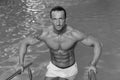 Man Resting Relaxed On Edge Of Swimming Pool Royalty Free Stock Photo