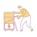 Man restoring broken bookcase semi flat color vector character Royalty Free Stock Photo
