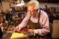 Man Restoring Violin In Workshop