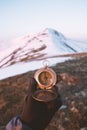 Man with retro compass in hand Royalty Free Stock Photo