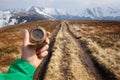 Man with retro compass in hand Royalty Free Stock Photo