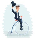 Man on retro vintage old bicycle Royalty Free Stock Photo