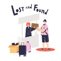 Man returning lost wallet to lost and found service worker. People helping with finding stuff Royalty Free Stock Photo