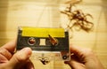 Man rewind a cassette tape Royalty Free Stock Photo