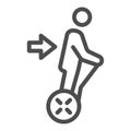 Man ride hoverboard line icon, electric transport concept, gyroboard with handle vector sign on white background